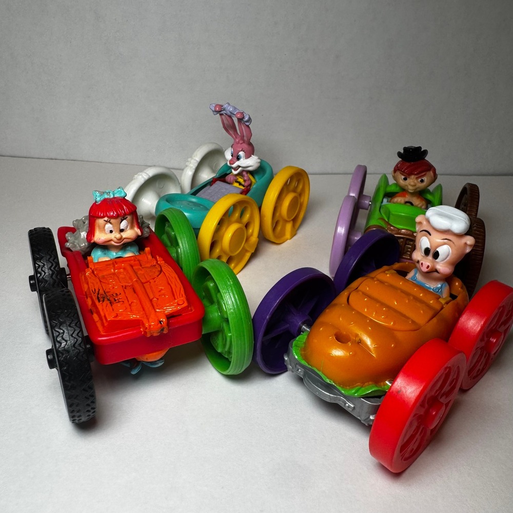 Vtg 1990 McDonalds Tiny Toon Adventures Happy Meal Flip Cars Set of 4 (8) Lot